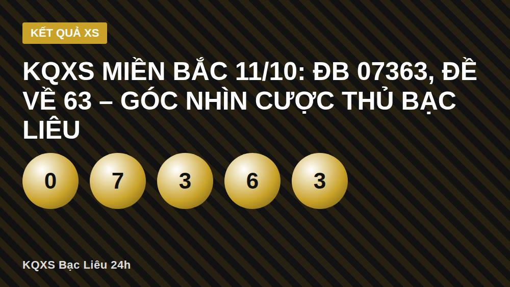 KQXS Miền Bắc 11/10: ĐB 07363, đề về 63 – góc nhìn cược thủ Bạc Liêu